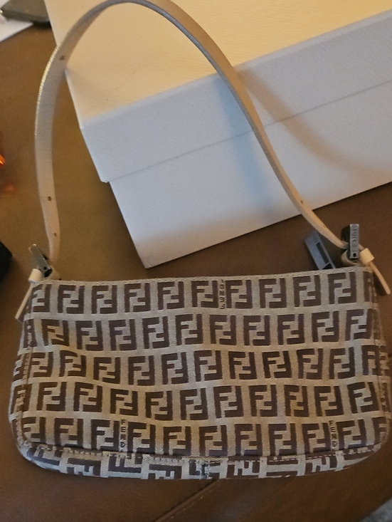 Fendi Handbags - Fendi Brown/Beige Zucca Shoulder Bag with Beige Leather Strap